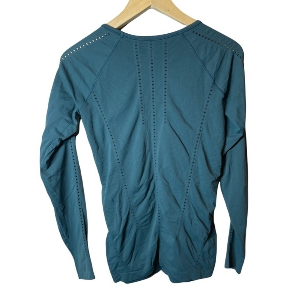 Athleta Foothills Seamless Perforated Long Sleeve In Teal Blue Top Large - Picture 4 of 4